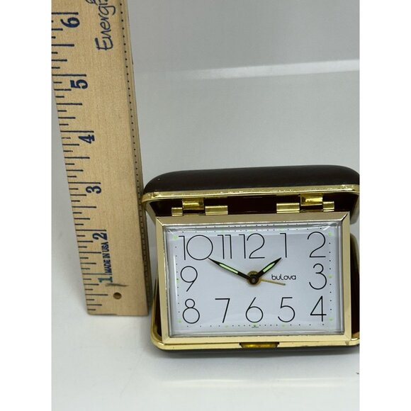 VTG 1970s Bulova Wind-Up Travel Alarm Clock Gold Folding Case 3.5" NOT WORKING - Picture 9 of 9